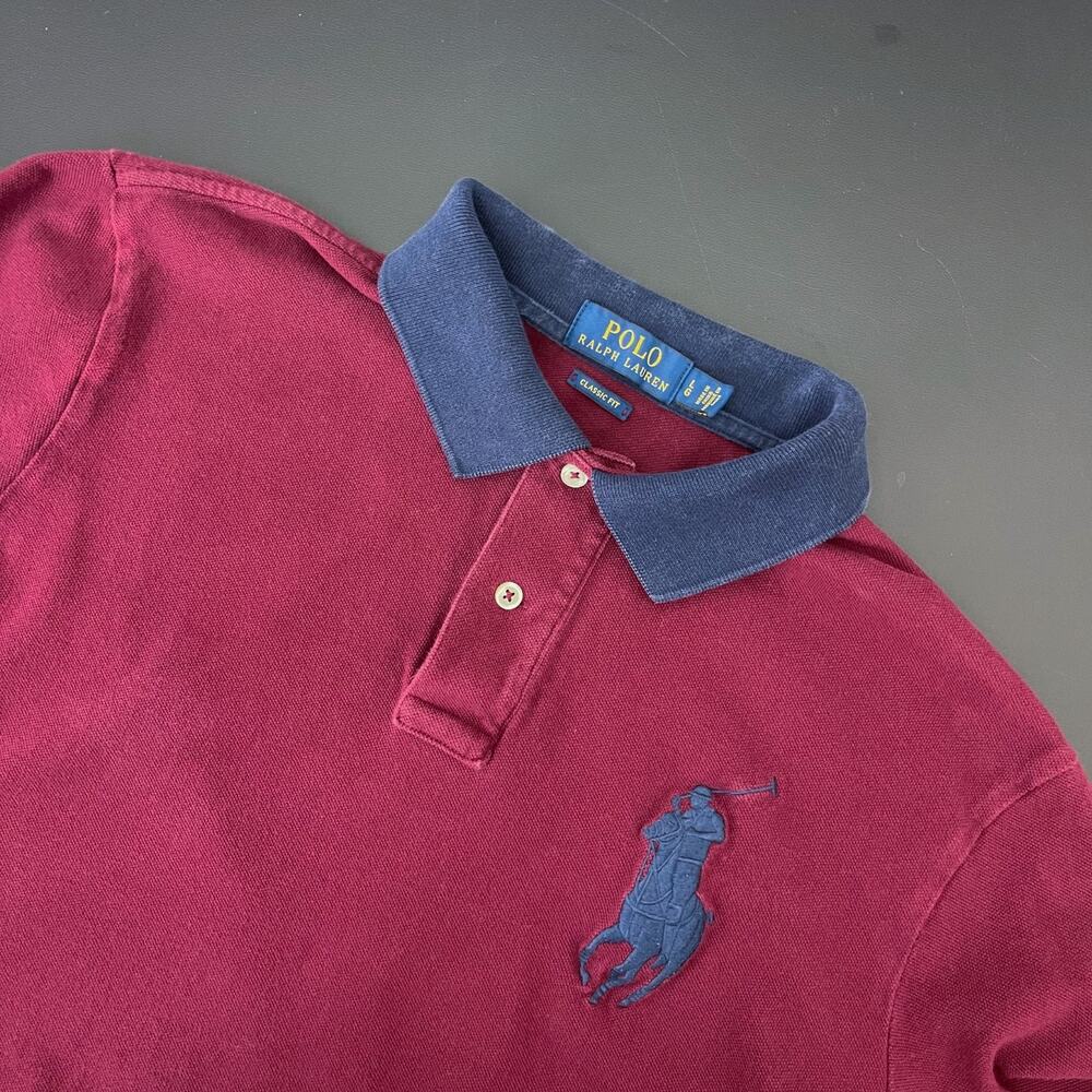 Polo Ralph Lauren Polo Shirt Mens Large Burgundy Big Pony Classic Fit Mesh FLAWS